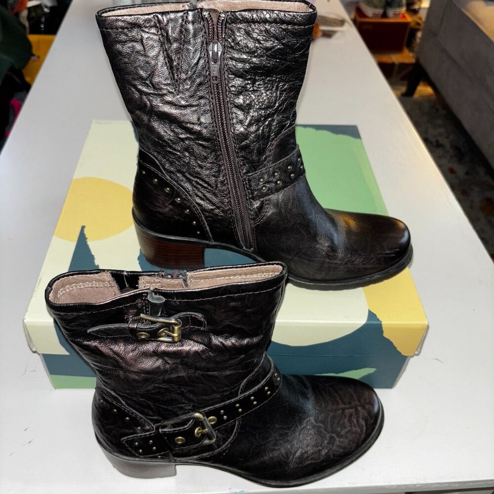 Earth Denali Altitude Bronze Brown Textured Leather Buckle Heeled Boot  Size 7.5